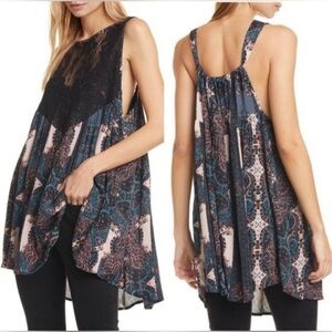 NWT Free People Black Combo Count me in Boho Trapeze Mini Dress Top size S